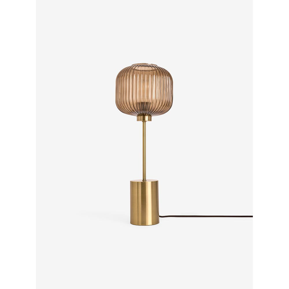Briz Large Antique Brass Table Lamp with Amber Shade