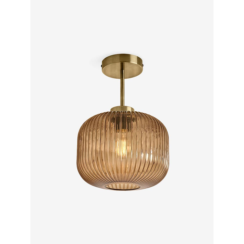Briz Antique Brass Semi-Flush with Amber Shade