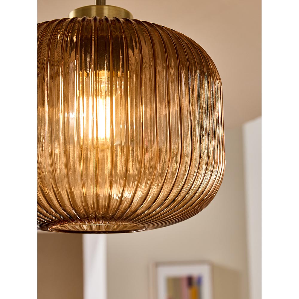 Briz Antique Brass Semi-Flush with Amber Shade