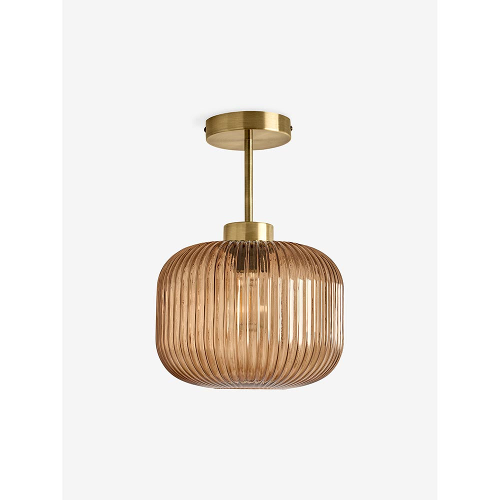 Briz Antique Brass Semi-Flush with Amber Shade