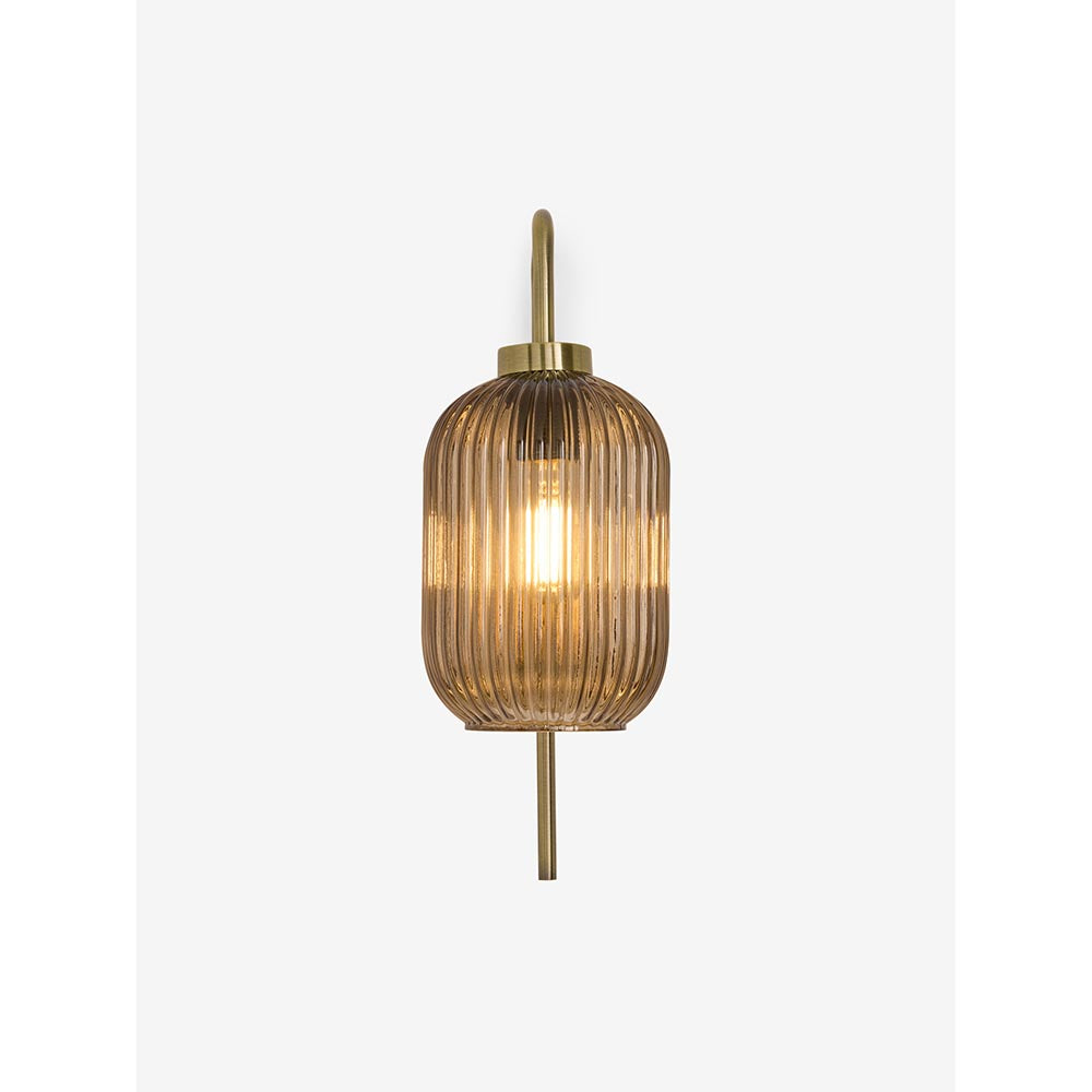Briz Antique Brass Wall Light with Amber Glass