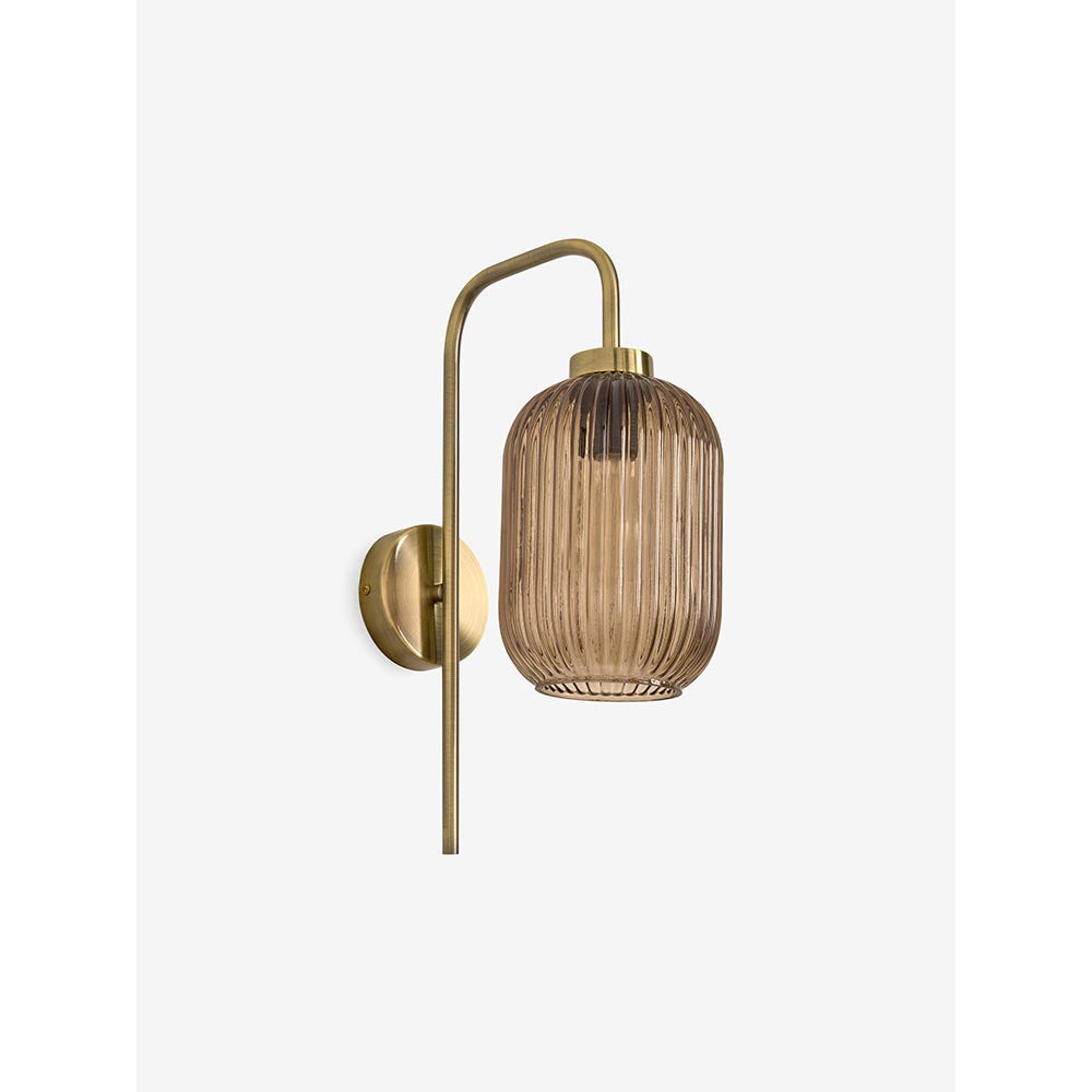 Briz Antique Brass Wall Light with Amber Glass