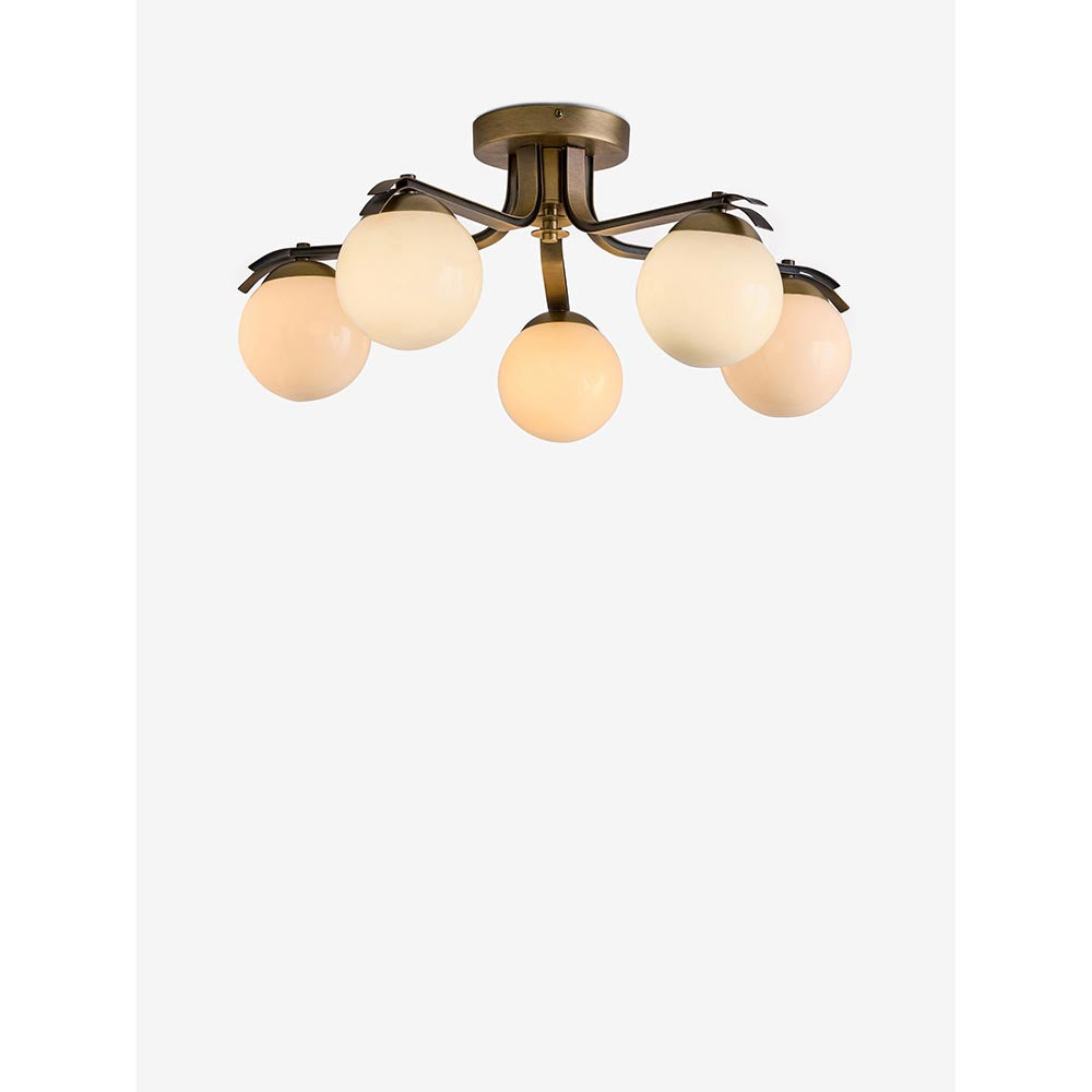 Palla Antique Brass 5 Light Semi Flush