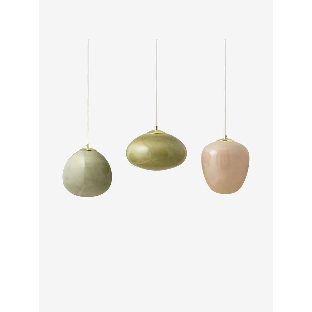 Adrianne Polished Brass Bar Pendant with Green Toned Shades