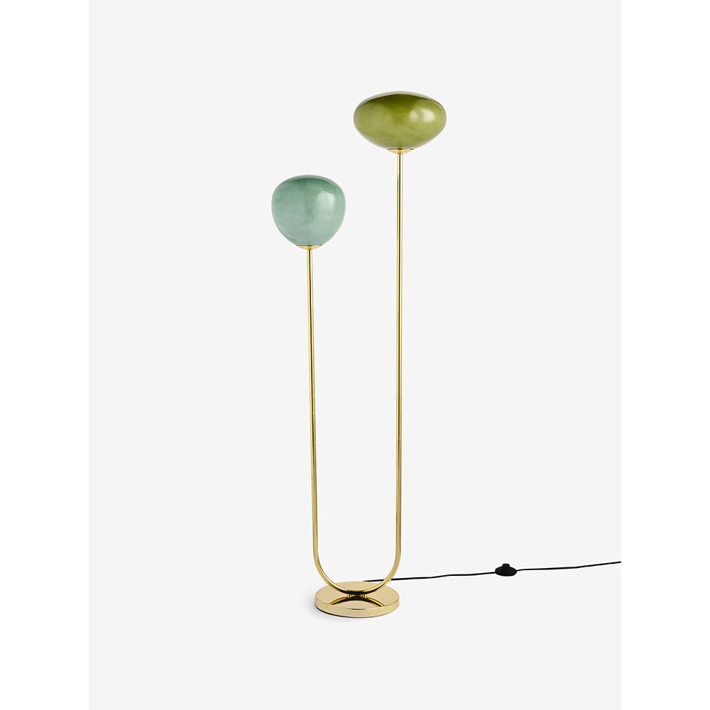 Adrianne Polished Brass Floor Lamp with Green Toned Shades