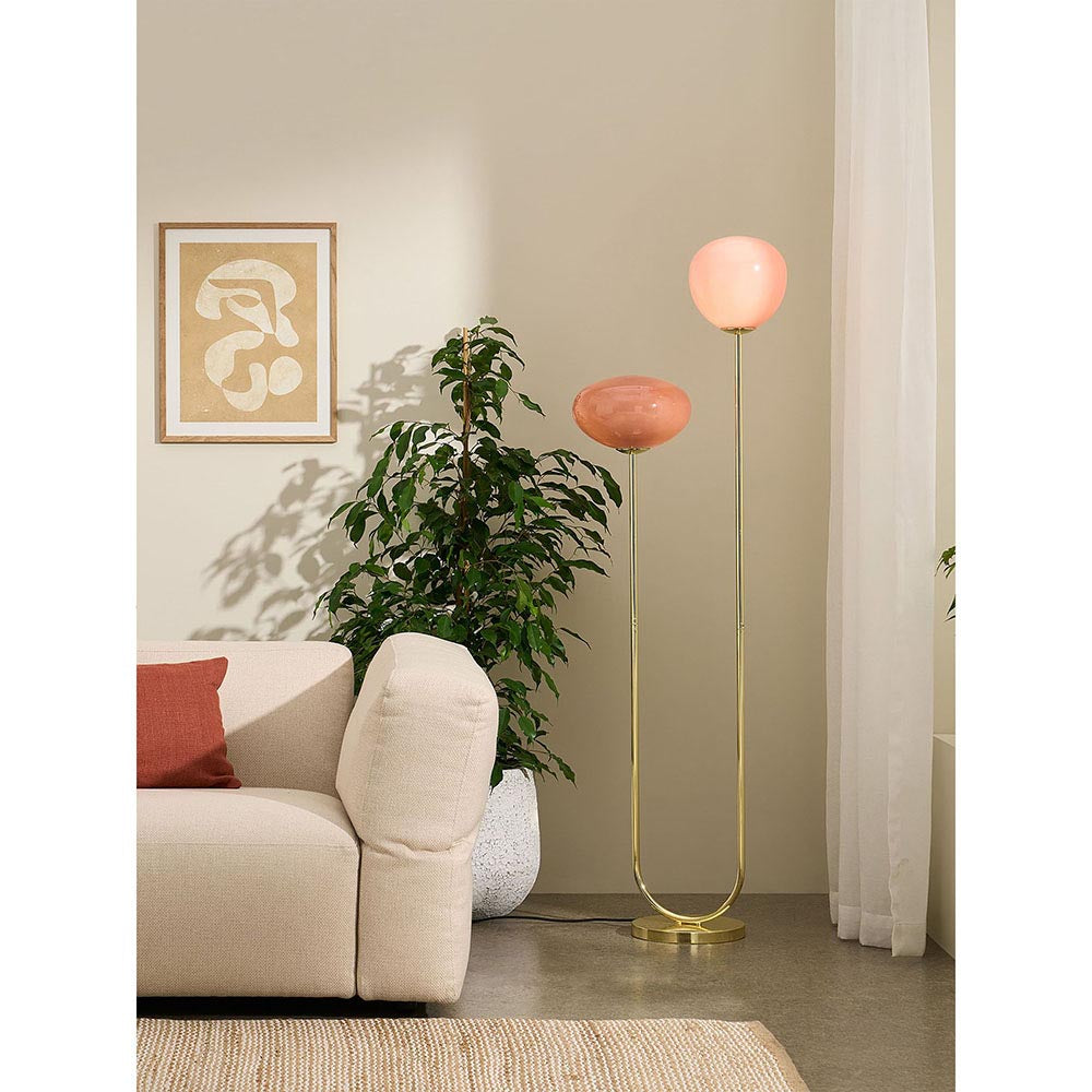 Adrianne Brass Floor Lamp with Pink Toned Shades