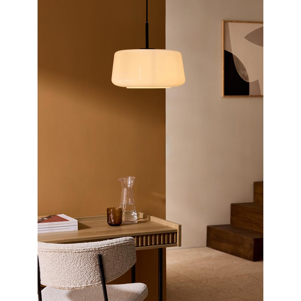 Camilo Matt Black Pendant with Opal Shade
