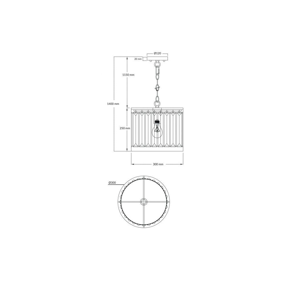 Pandora E27 Single Crystal Pendant Satin Chrome