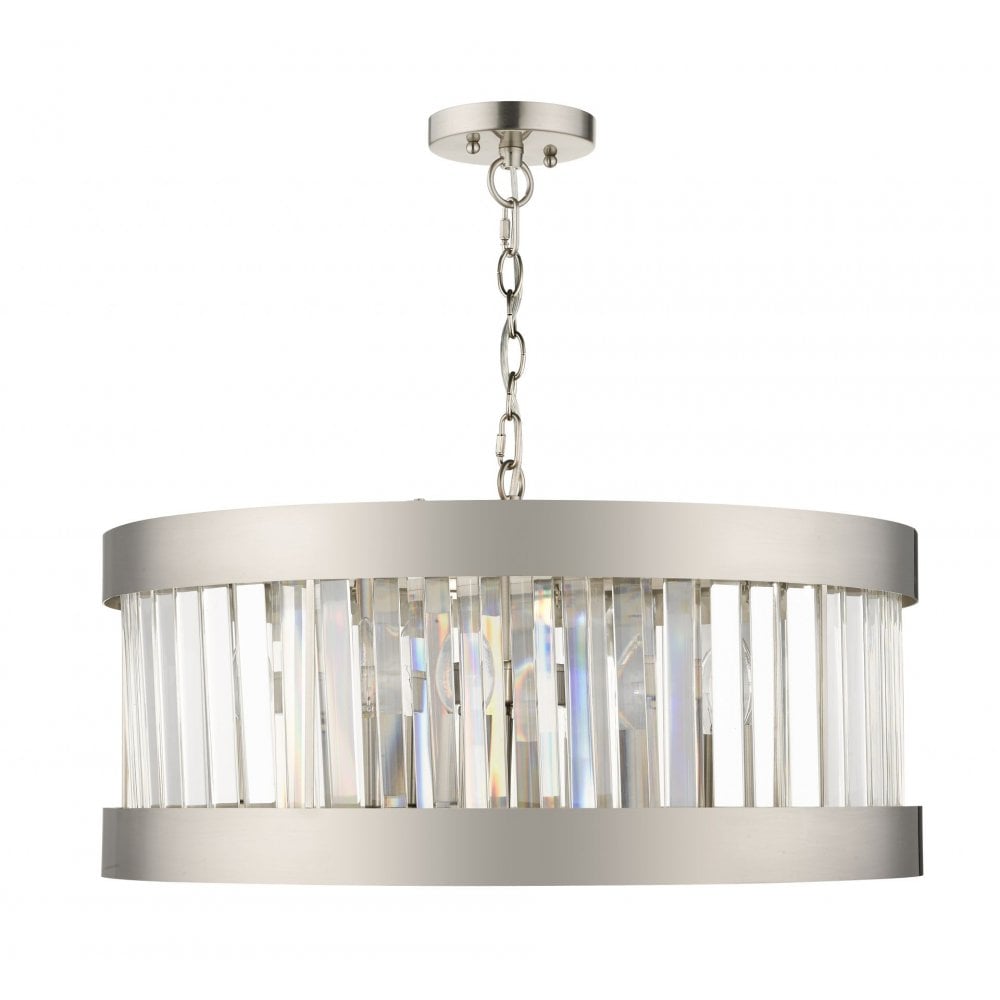Pandora E27 5 Light Crystal Pendant Satin Chrome