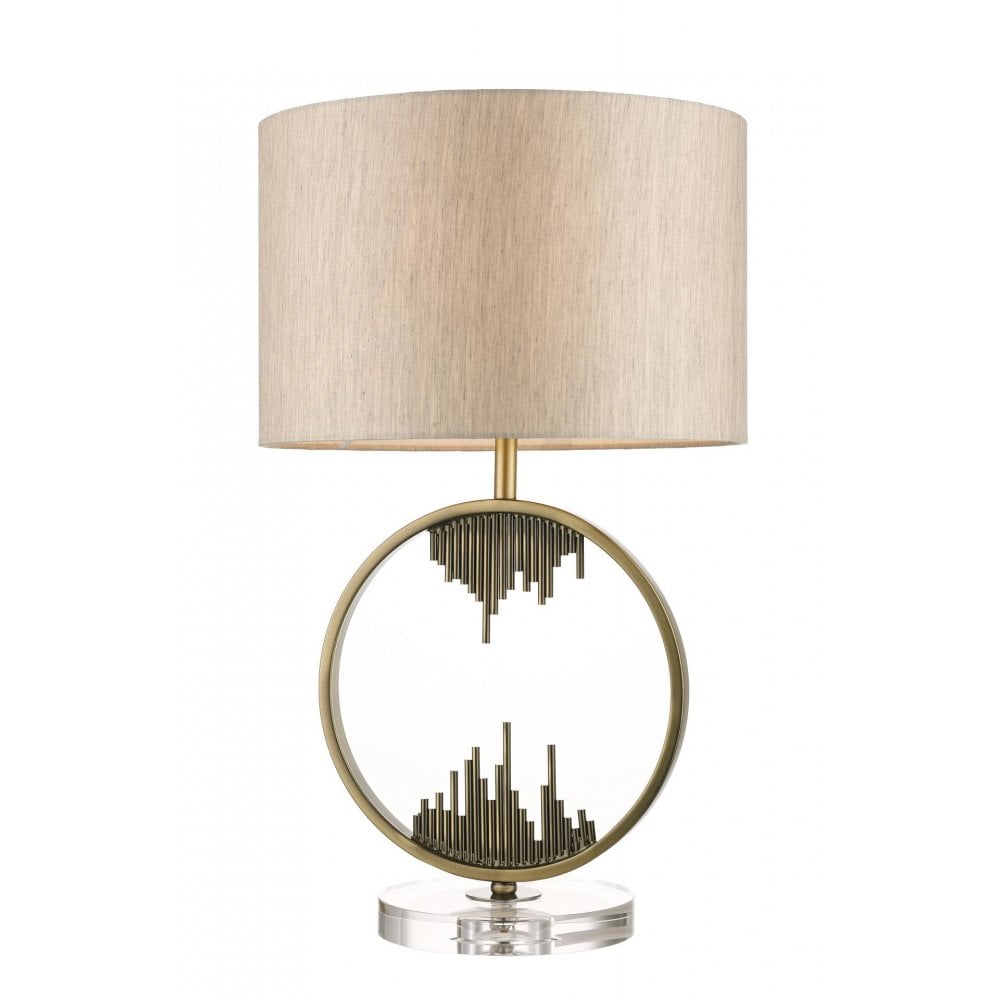 Manhatten E27 Antique Brass Crystal Table Lamp With Shade