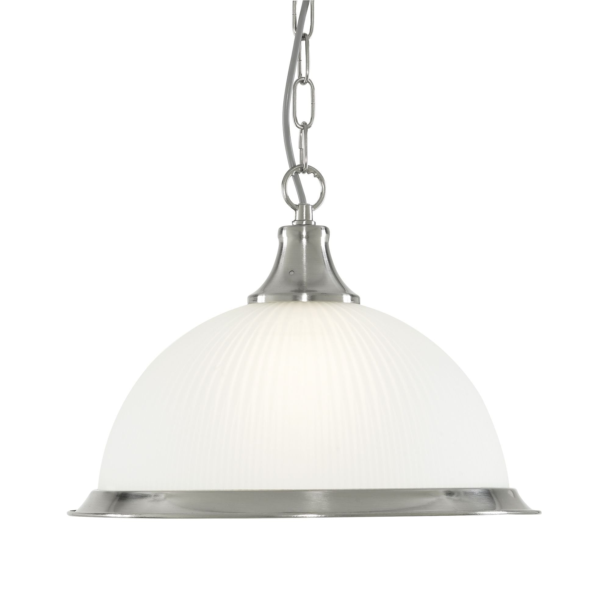 American Diner Single Pendant Satin Silver Opaque Acid Glass