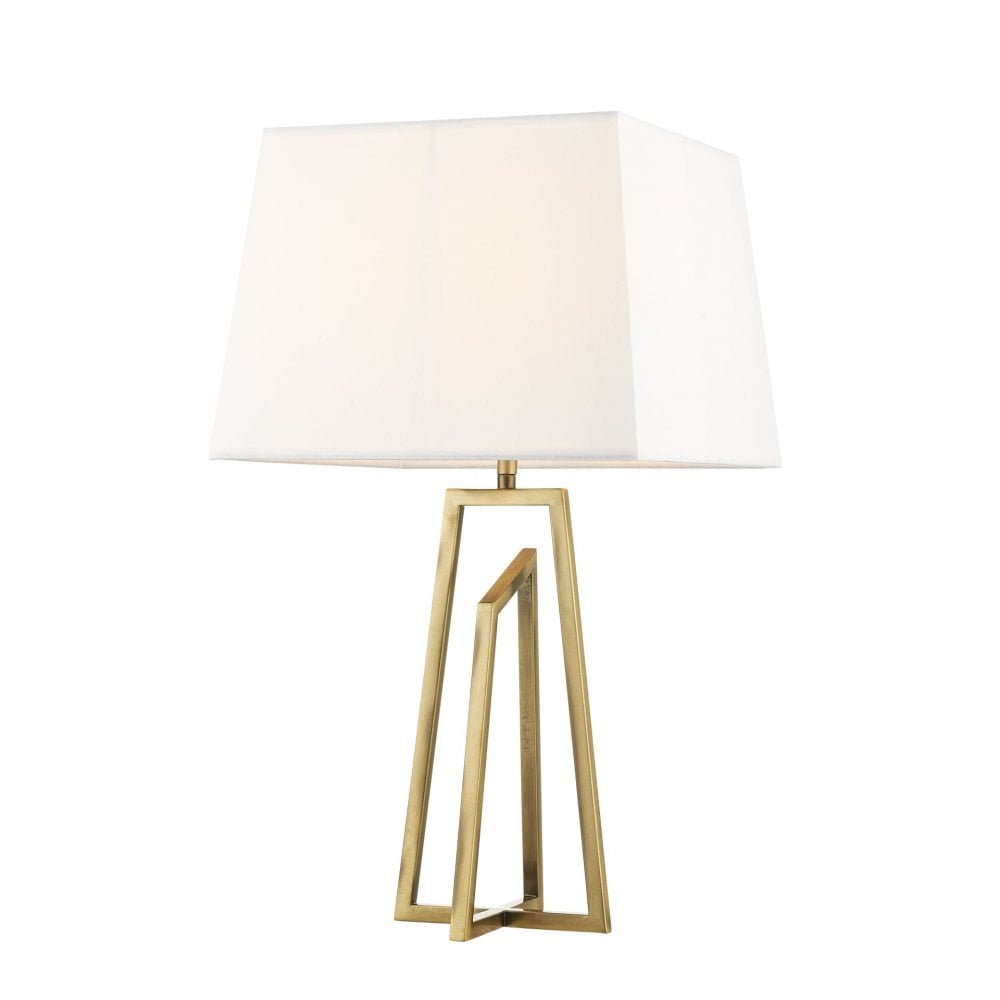 Plaza Antique Brass E27 Table Lamp With Square Shade