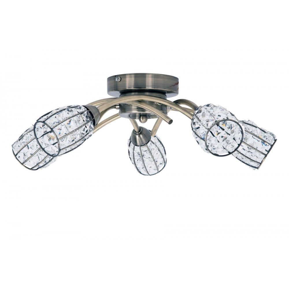 Roma 5 Light Antique Brass with Crystal Shade