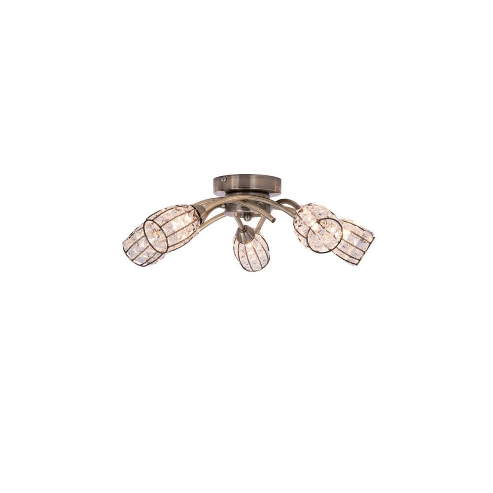 Roma 5 Light Antique Brass with Crystal Shade