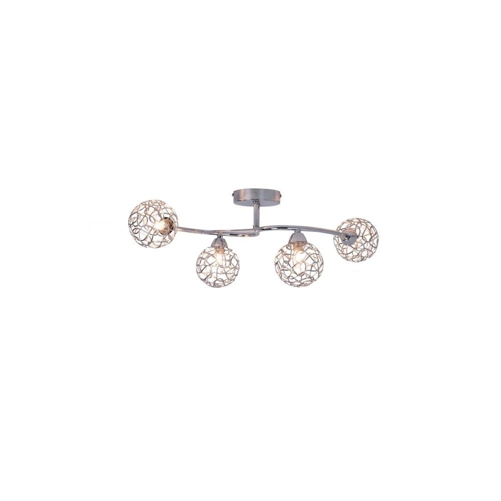 Ronda 4 Light Polished Chrome Semi Flush Light with Mesh Ball Shade