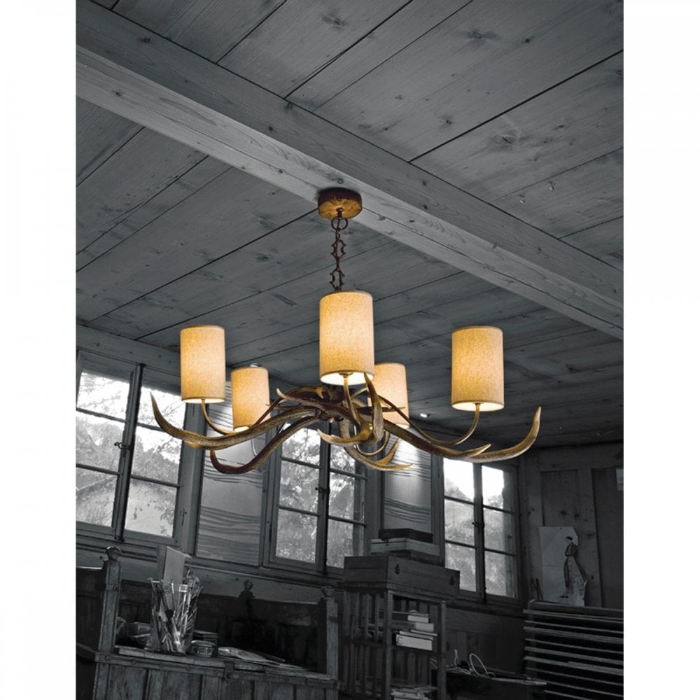 Antler 5 Light Rustic Pendant complete with Shades