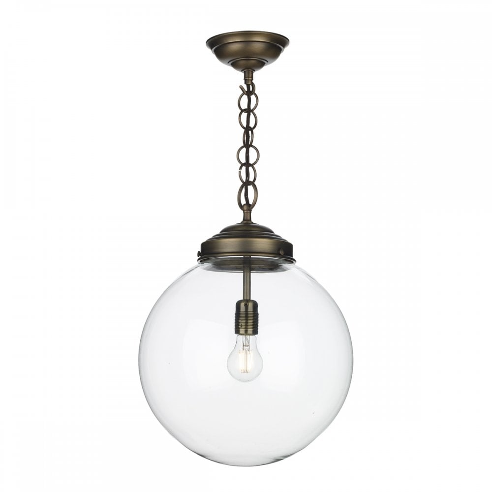Fairfax Antique Brass Pendant Mouthblown Clear Glass
