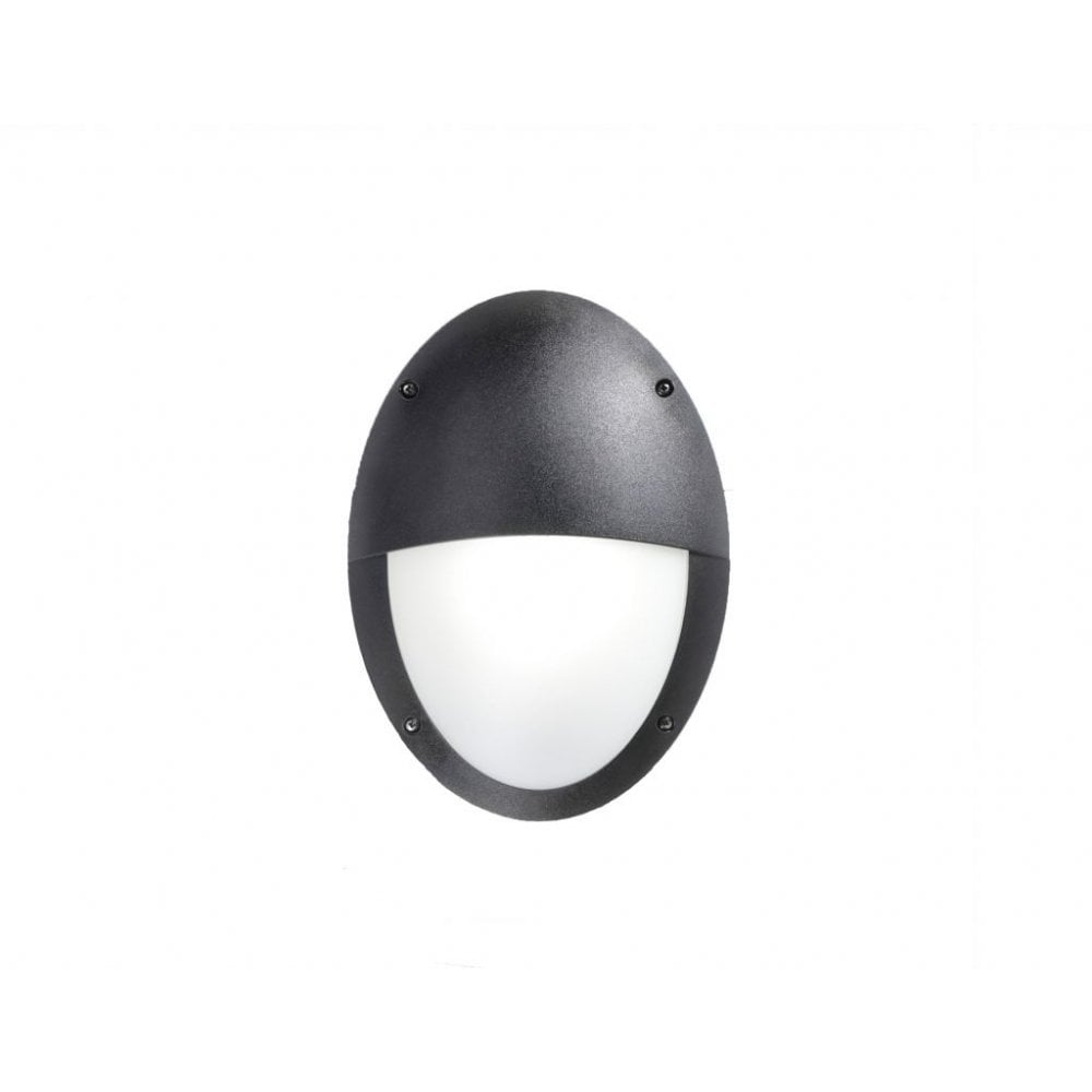 Maddi E27 Oval Bulkhead with Vertical Eyelid Black with Opal Diffuser
