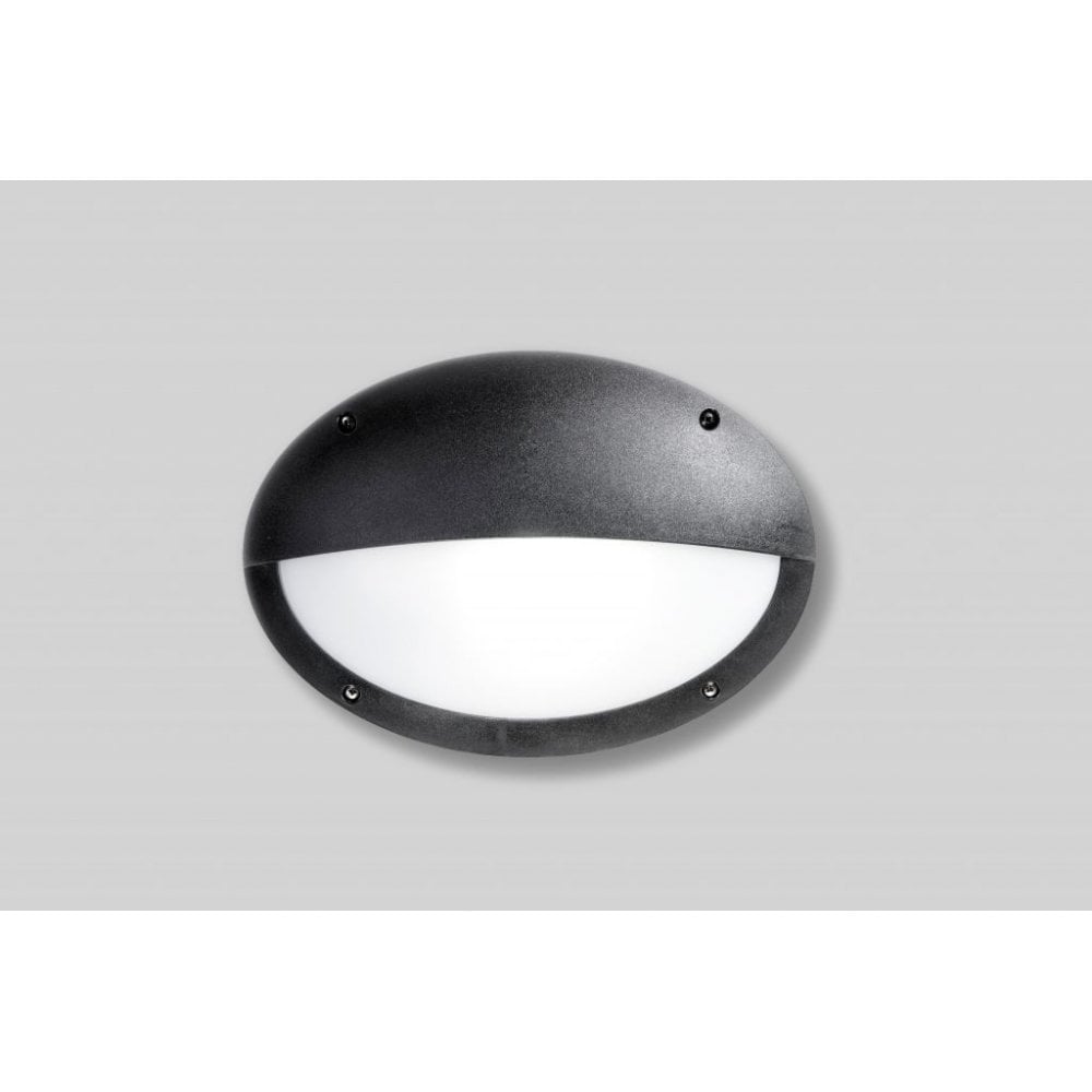 Maddi E27 Oval Bulkhead with Horizontal Eyelid Black with Opal Diffuser