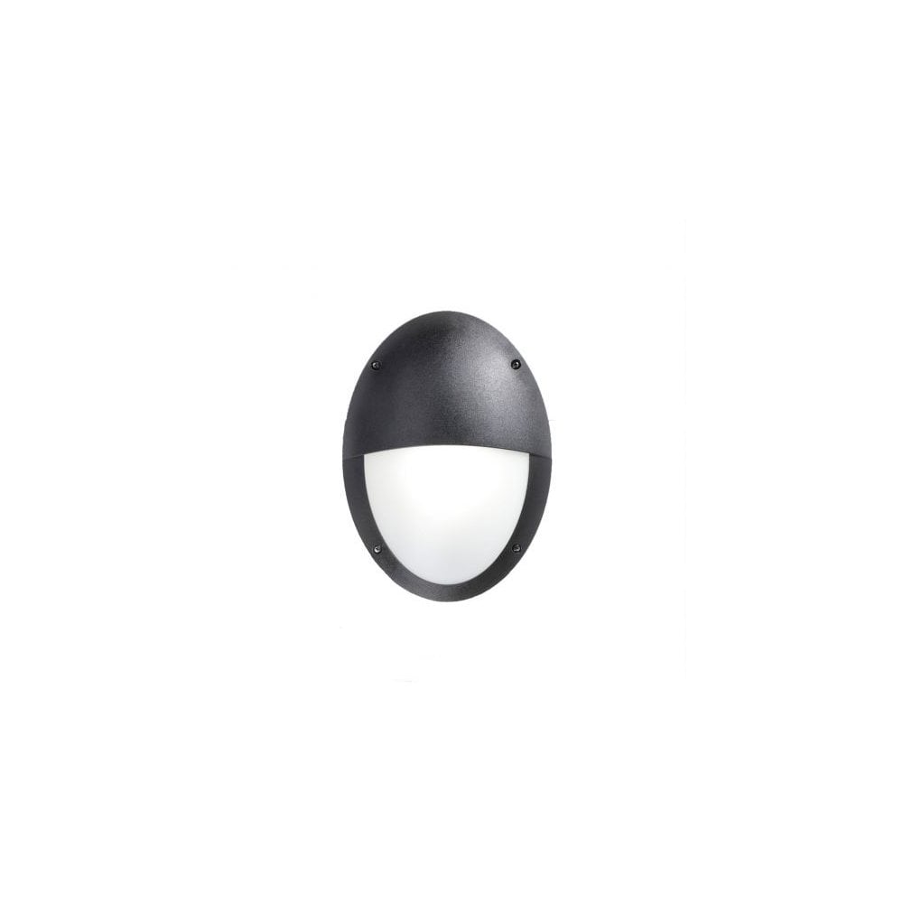 Maddi E27 Oval Bulkhead with Vertical Eyelid Black with Opal Diffuser