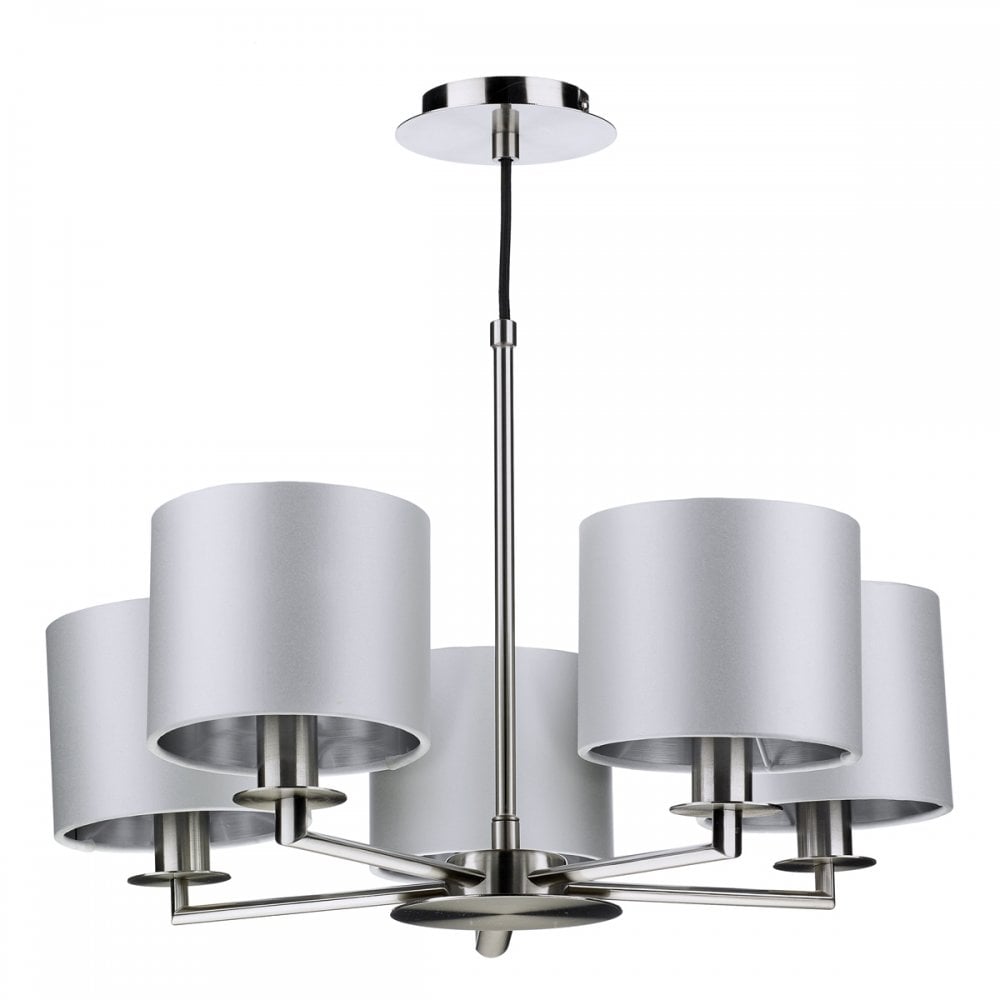 Rex 5 Light Pendant in Satin Nickel (Shade Colour Options)