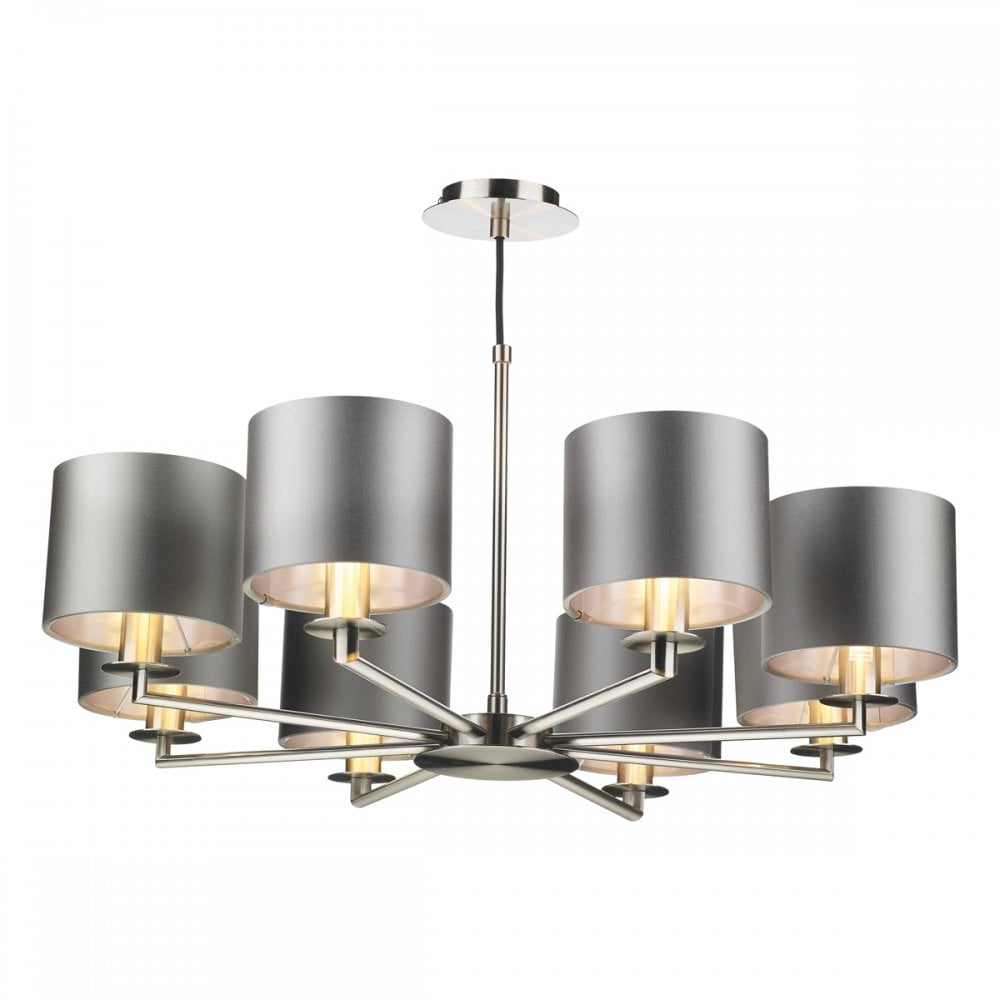 Rex 8 Light Pendant in Satin Nickel (Shade Colour Options)