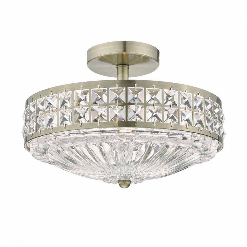 Olona 3 Light Semi flush in Antique Brass