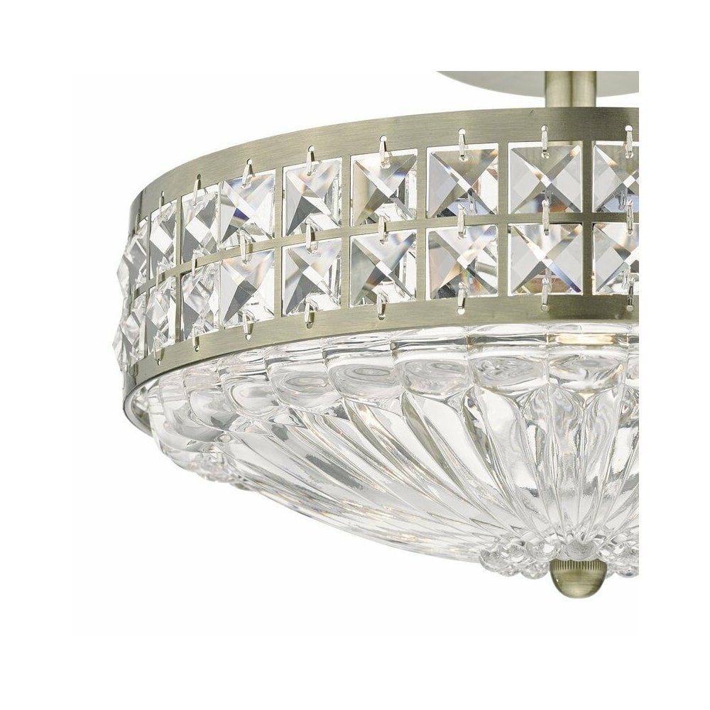 Olona 3 Light Semi flush in Antique Brass