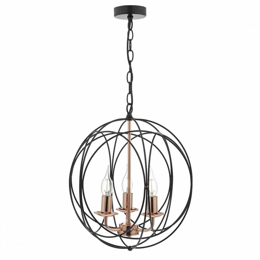 Phoenix 3 Light Black & Copper Pendant