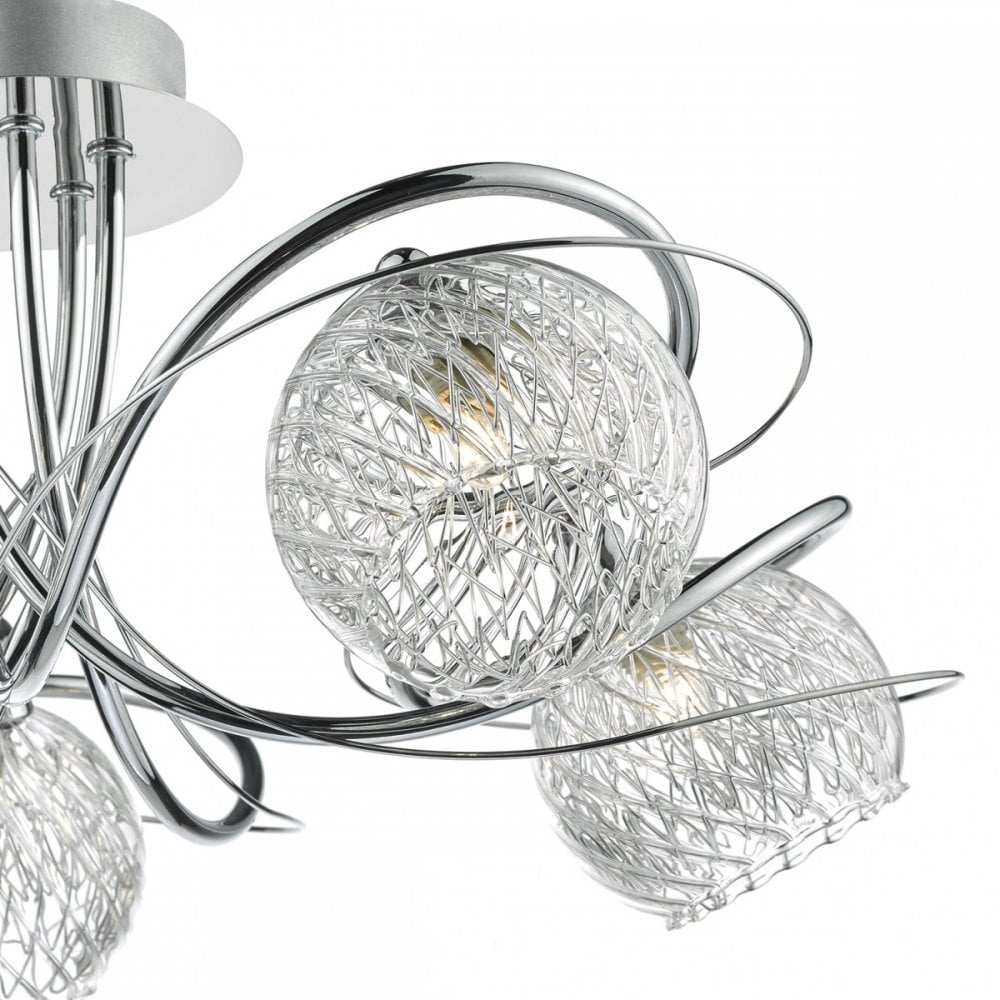 Rehan 5 Light Semi Flush in Polished Chrome & Decorative Glass