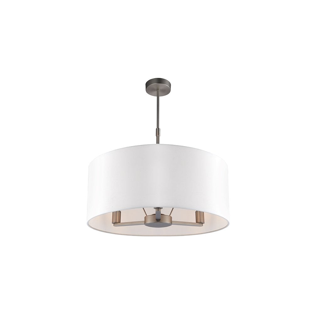Daley 3 Light Drum Pendant in Nickel C/W Large White Shade