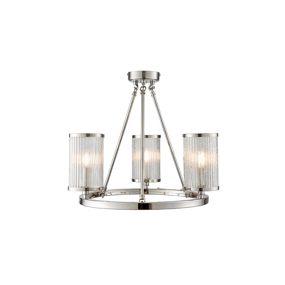 Easton 3 Light Semi-Flush in Nickel with Ribbed Glass