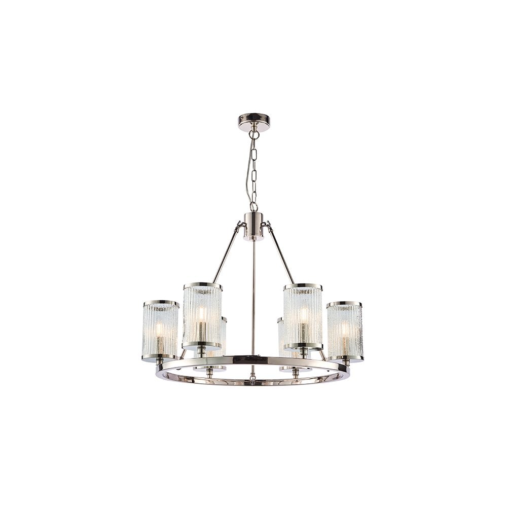 Easton 6 Light Pendant in Nickel with Ribbed Glass