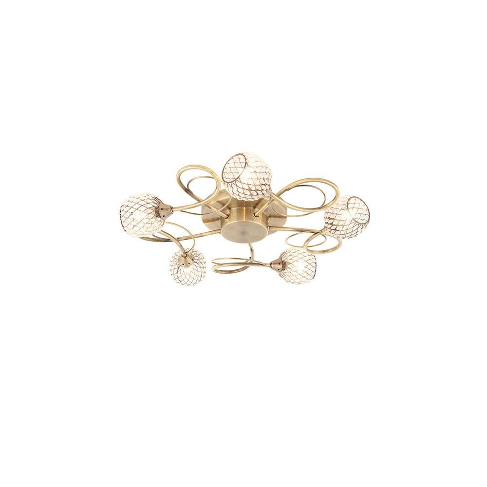 Aherne 5 Light Semi-Flush Fitting in Antique Brass