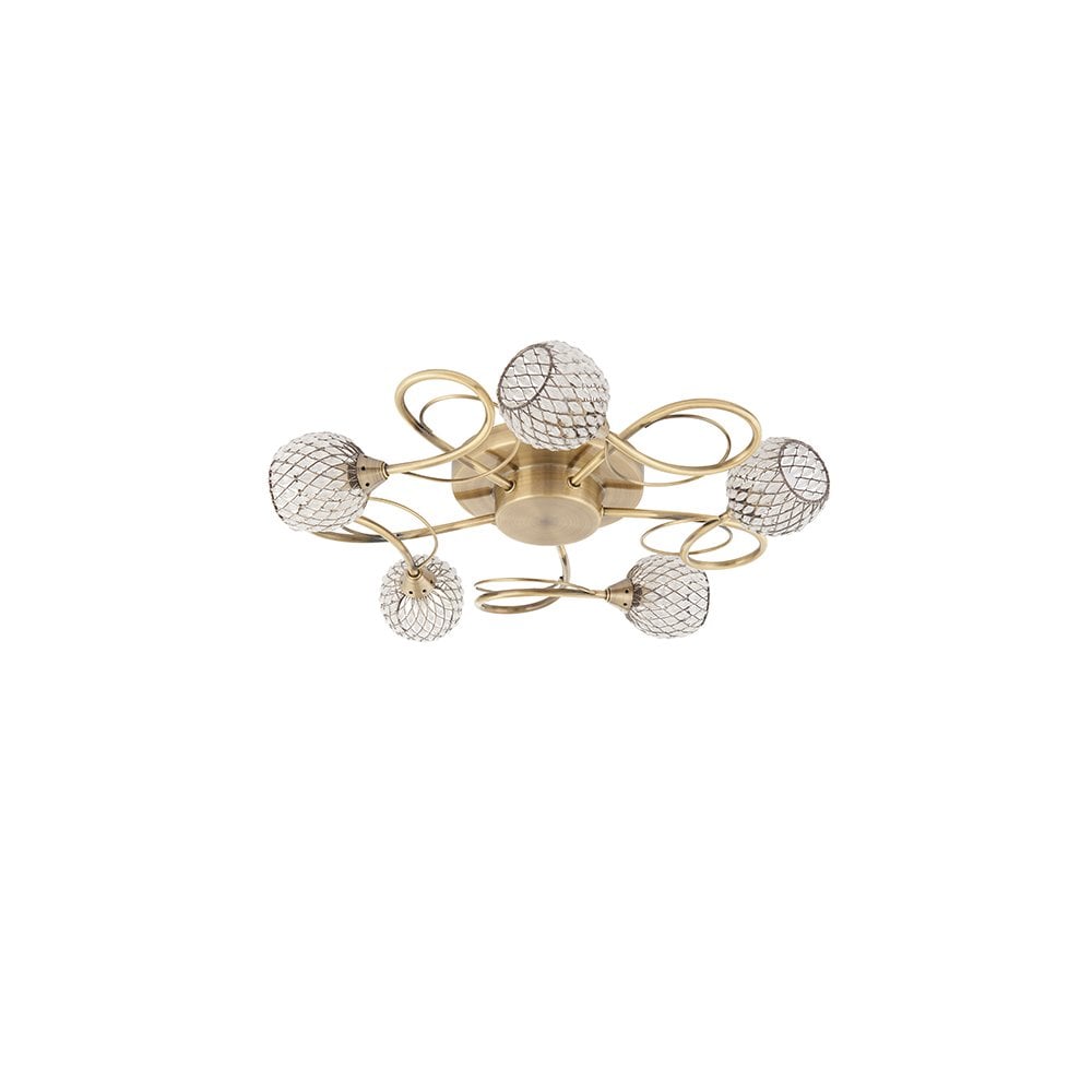 Aherne 5 Light Semi-Flush Fitting in Antique Brass
