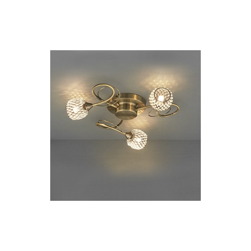 Aherne 3 Light Semi-Flush Fitting in Antique Brass
