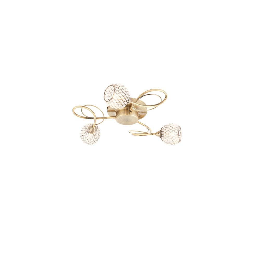 Aherne 3 Light Semi-Flush Fitting in Antique Brass