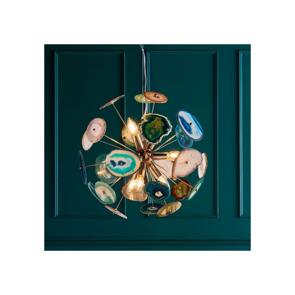 Achates 9 Light Pendant Gold & Agate