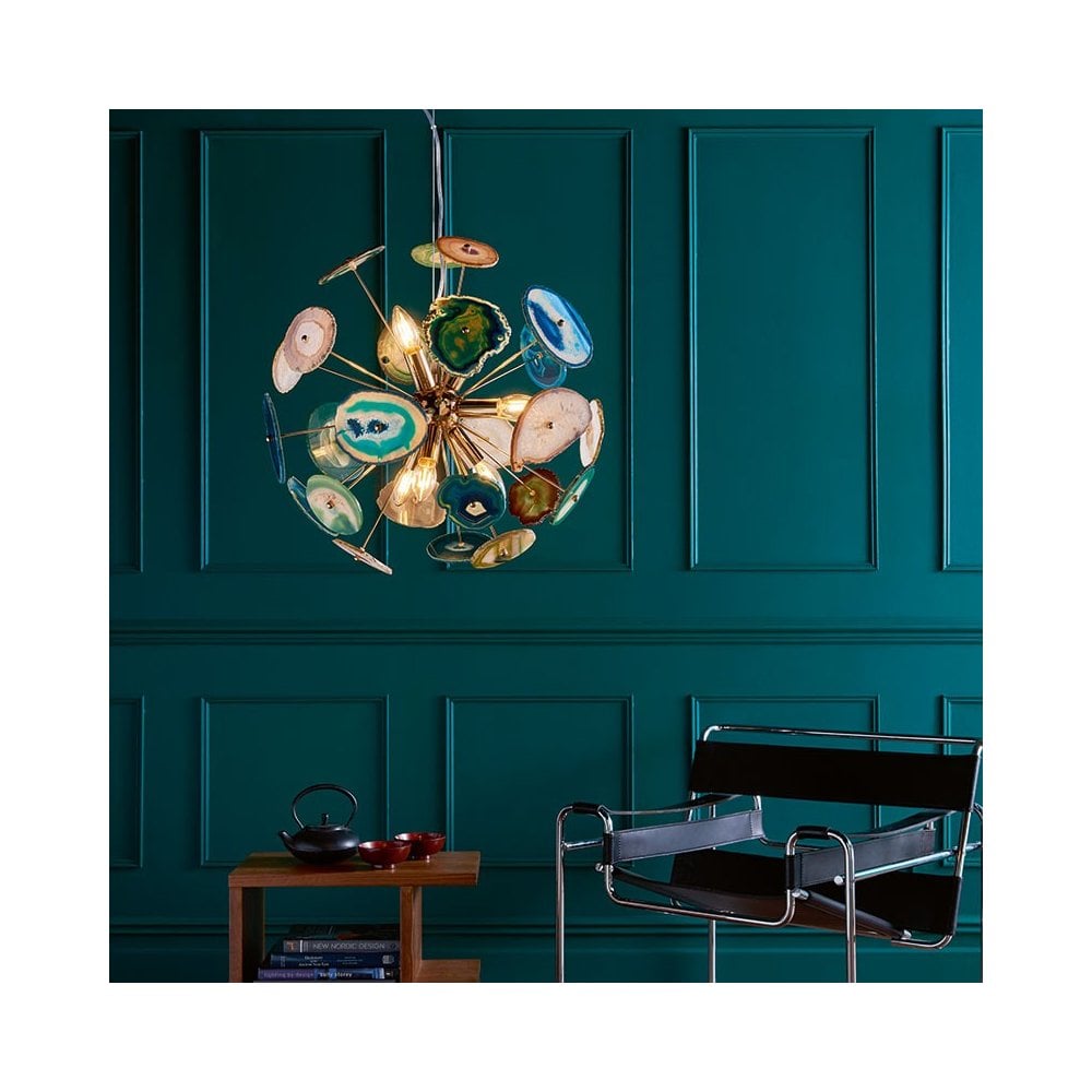 Achates 9 Light Pendant Gold & Agate