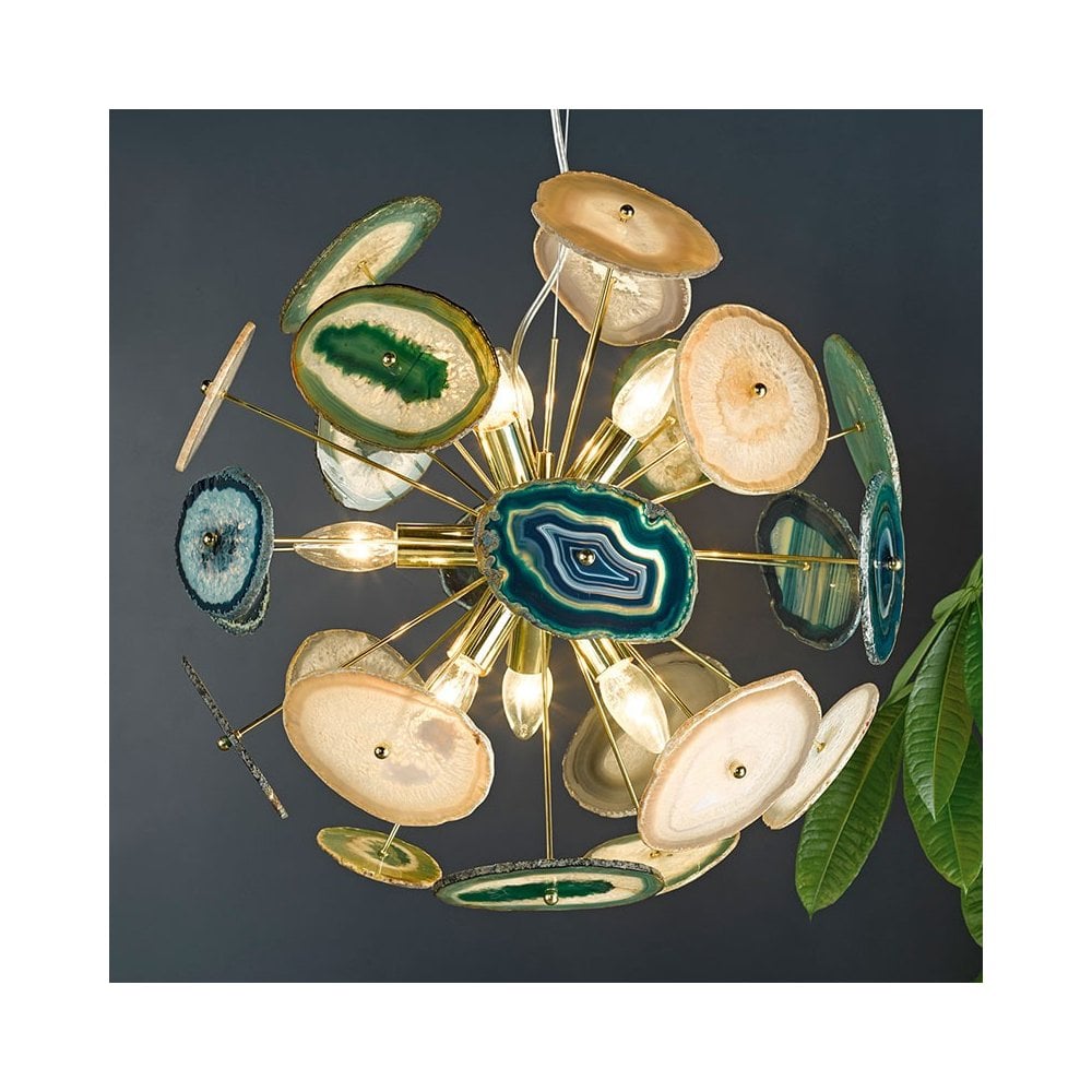 Achates 9 Light Pendant Gold & Agate