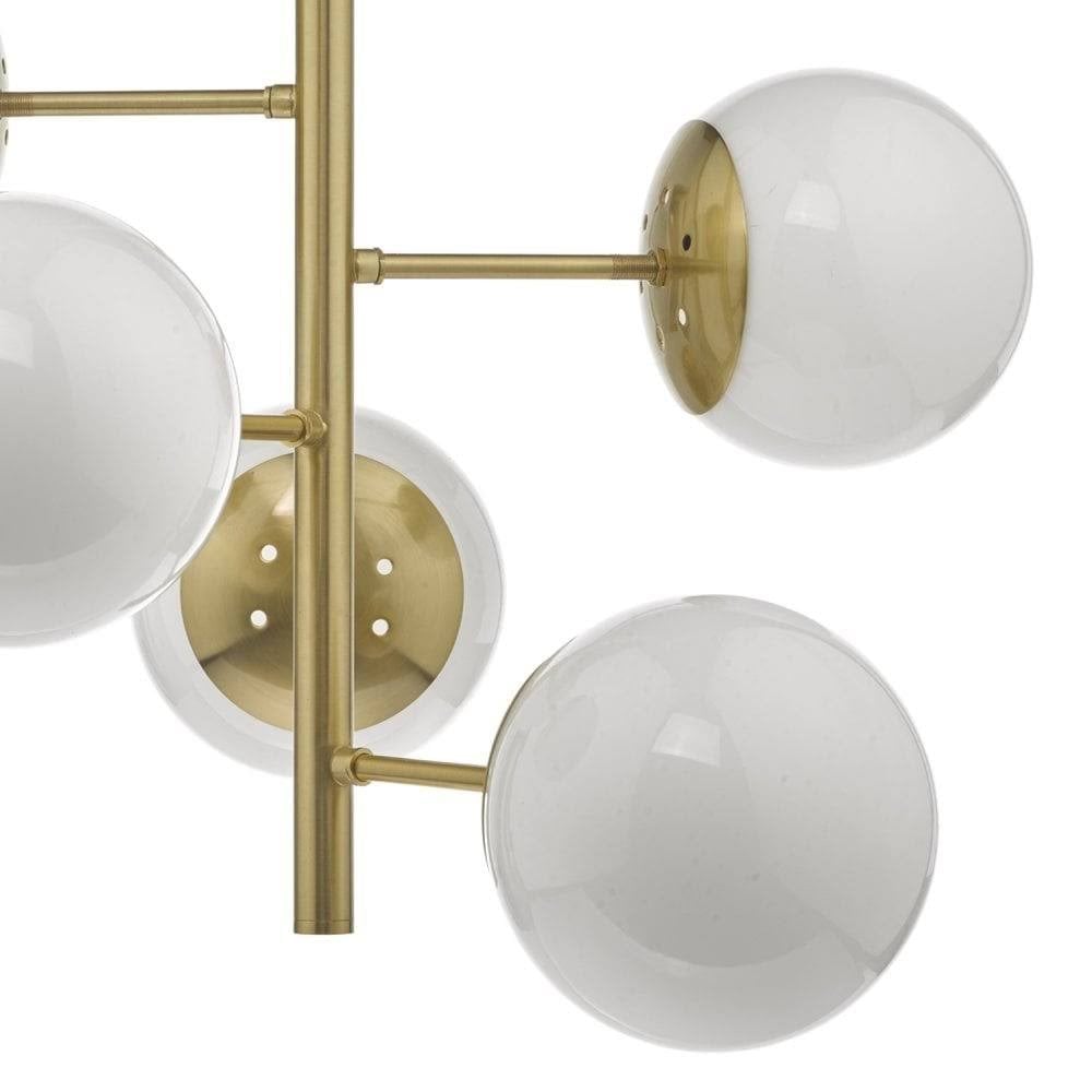 Bombazine 5 Light Pendant Natural Brass & White Opal Glass