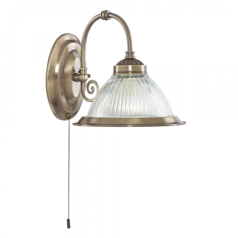 American Diner 1 Light Wall Bracke Antique Brass Clear Glass