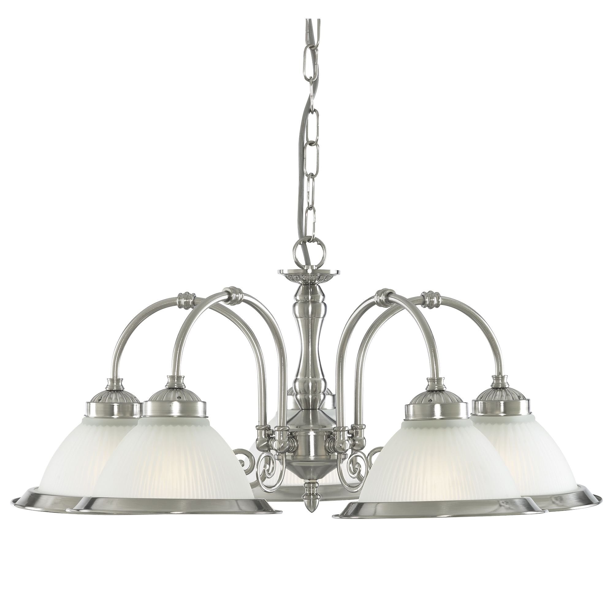 American Diner 5 Light Ceiling Satin Silver Acid Glass
