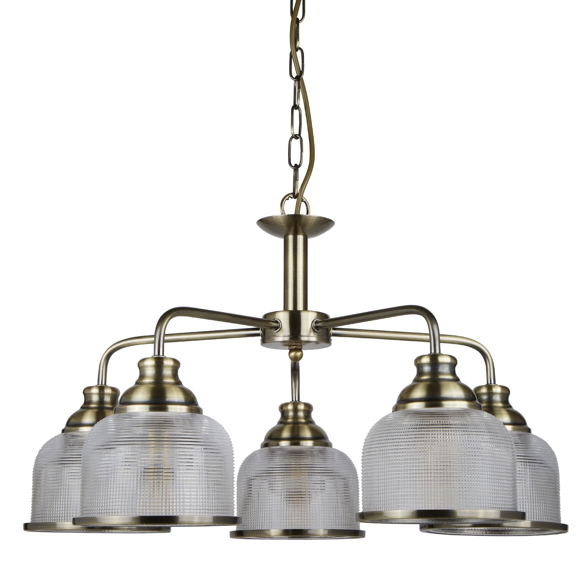 Bistro II 5 Light Ceiling Antique Brass With Halophane Glass