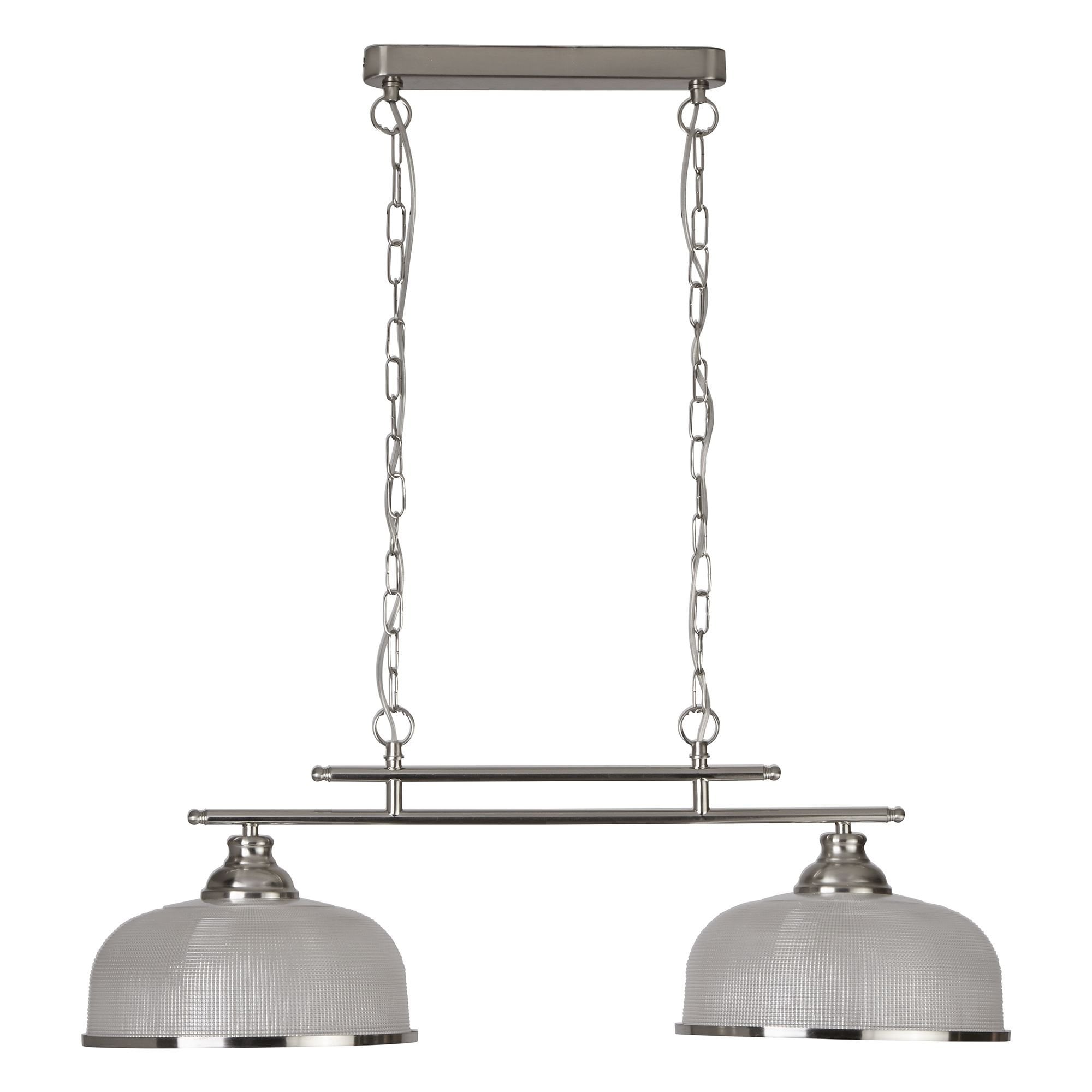Bistro II 2 Light Ceiling Bar Satin Silver With Halophane Glass