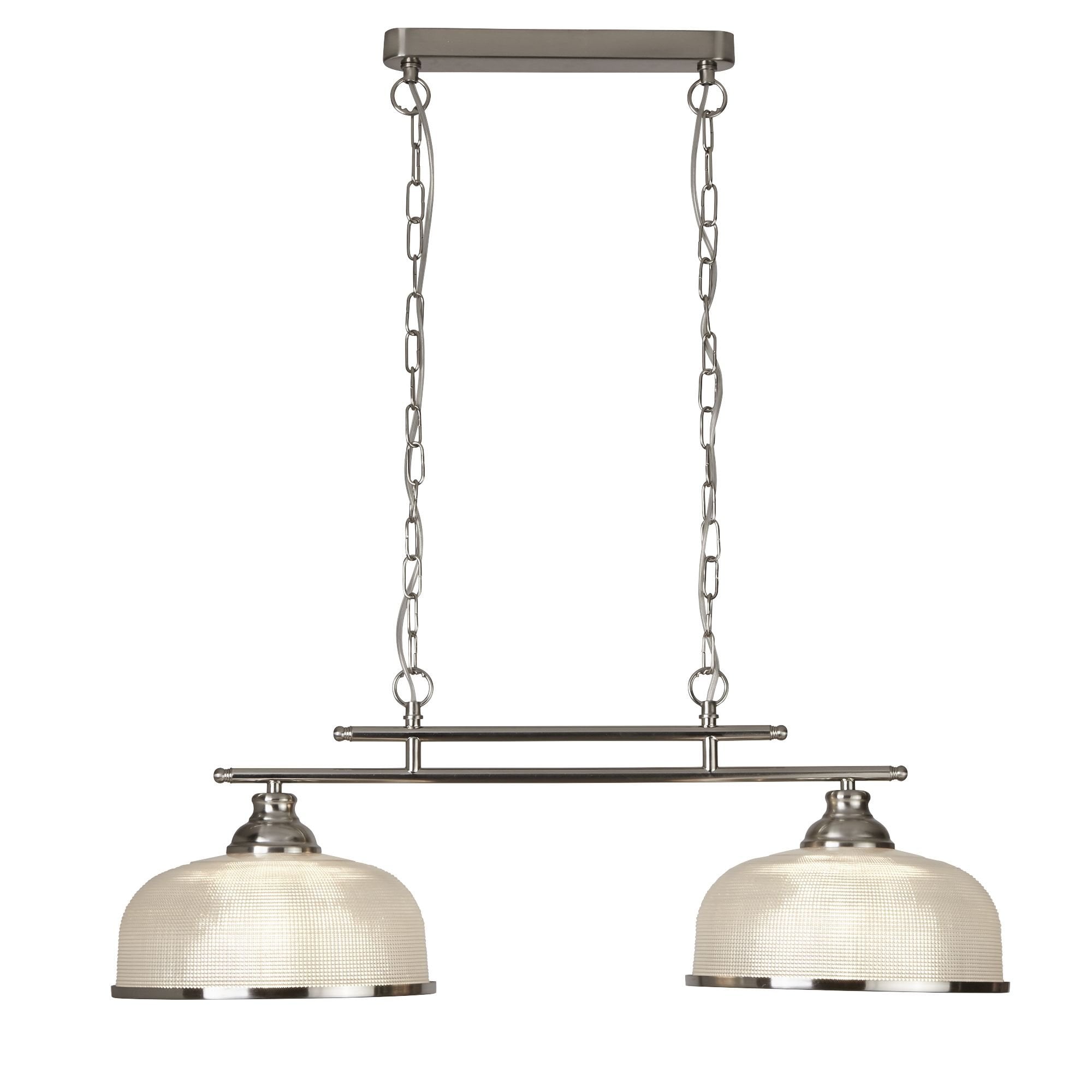 Bistro II 2 Light Ceiling Bar Satin Silver With Halophane Glass