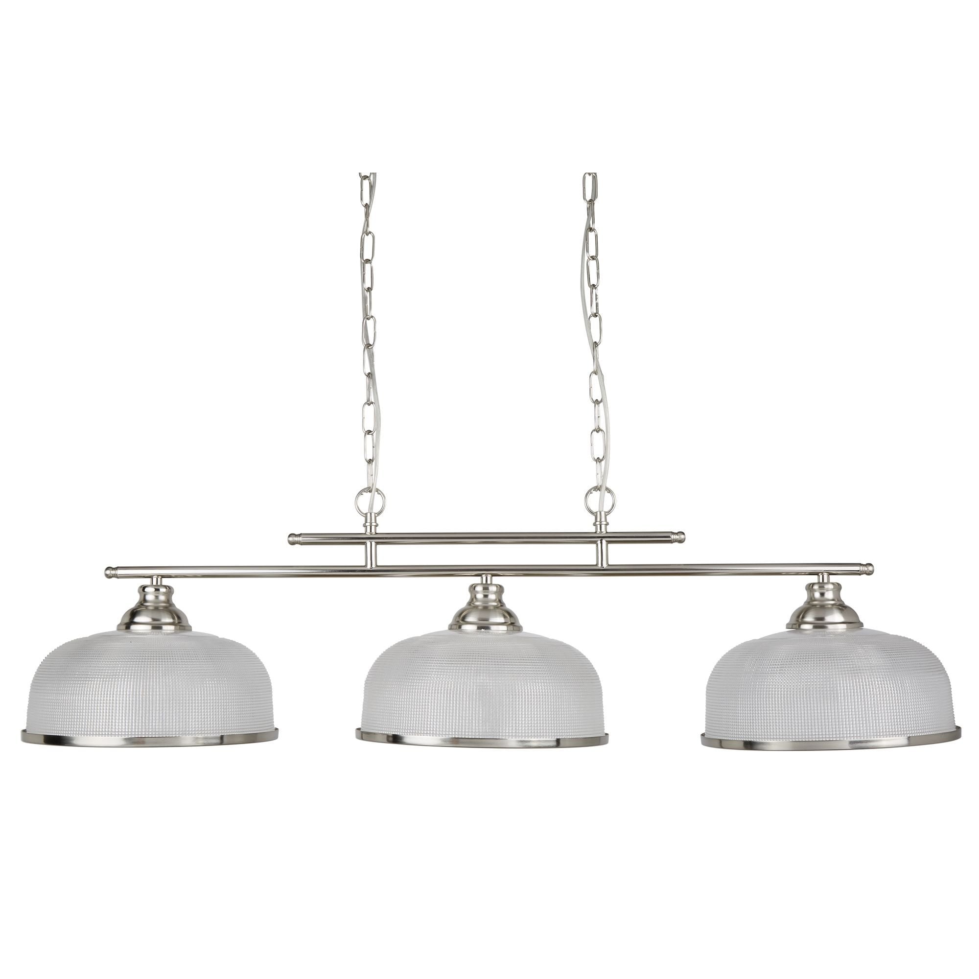 Bistro II 3 Light Ceiling Bar Satin Silver With Halophane Glass