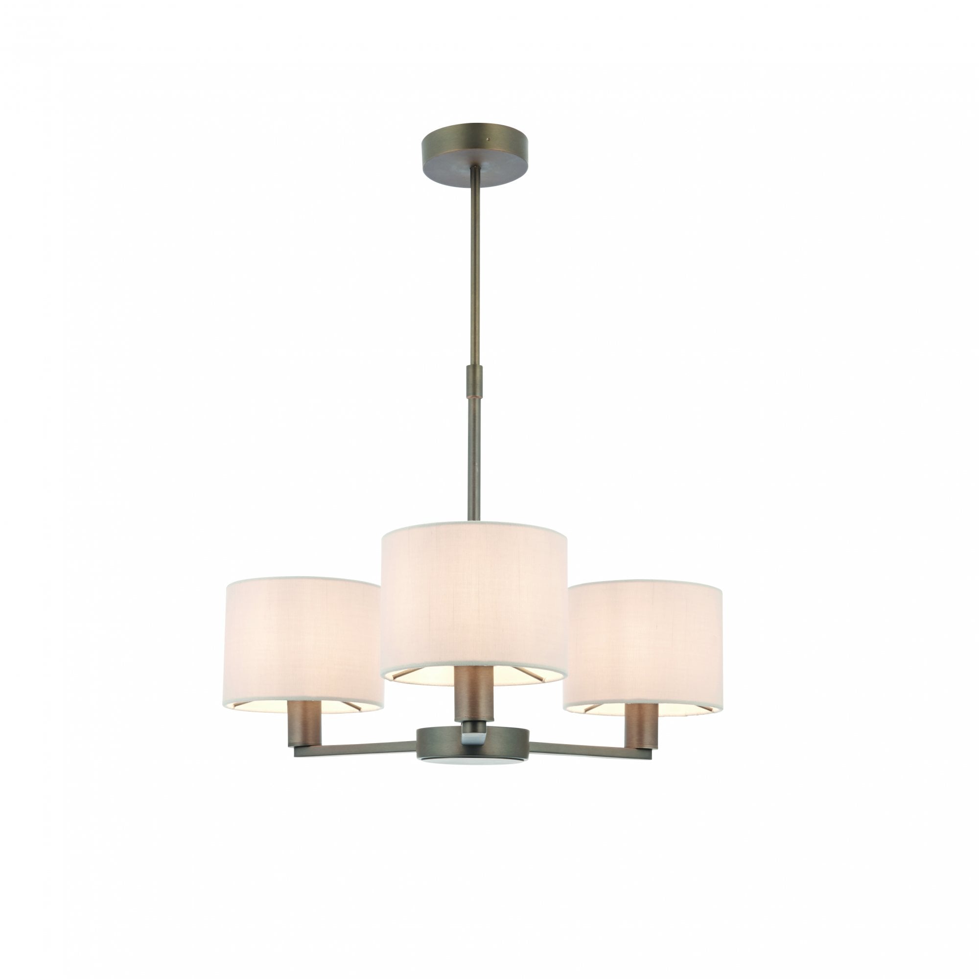 Daley 3 Light Multi Lighti Arm Pendant in Antique Bronze C/W White Shades