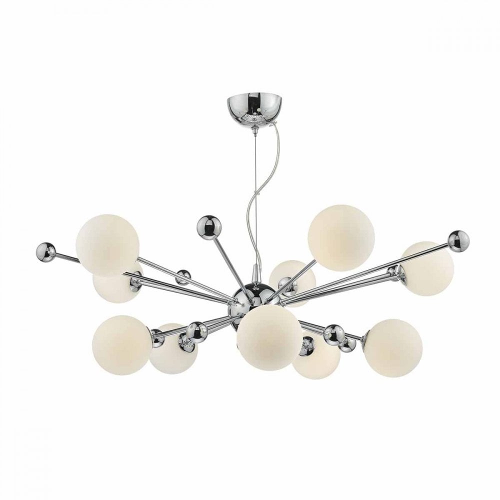 Ursa 10 Light Pendant in Polished Chrome with Opal Glass