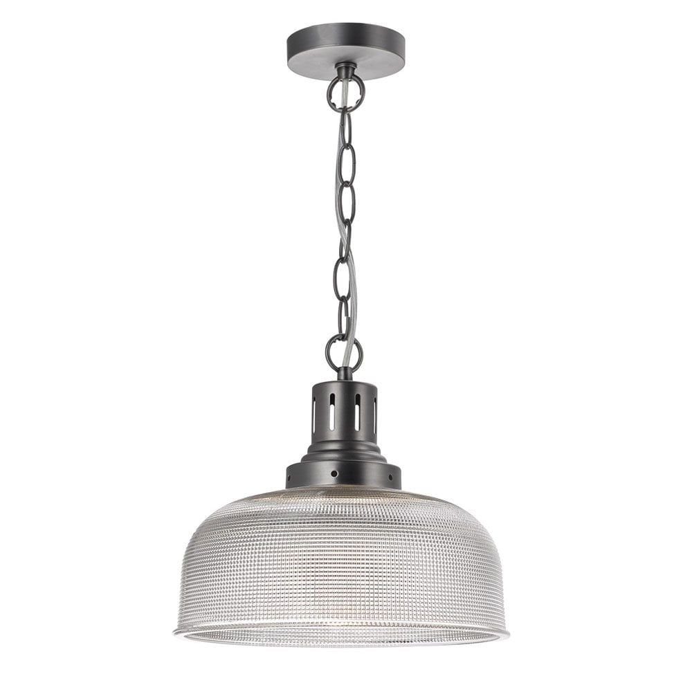 Tack Single Pendant with Ribbed Glass 7 Nickel Finish